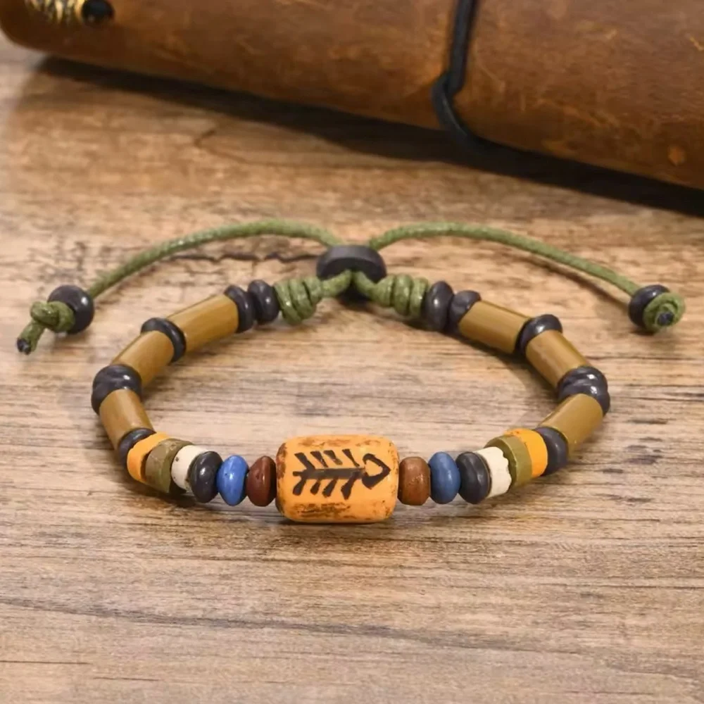 Fish Bone Beads Men Women Bracelet